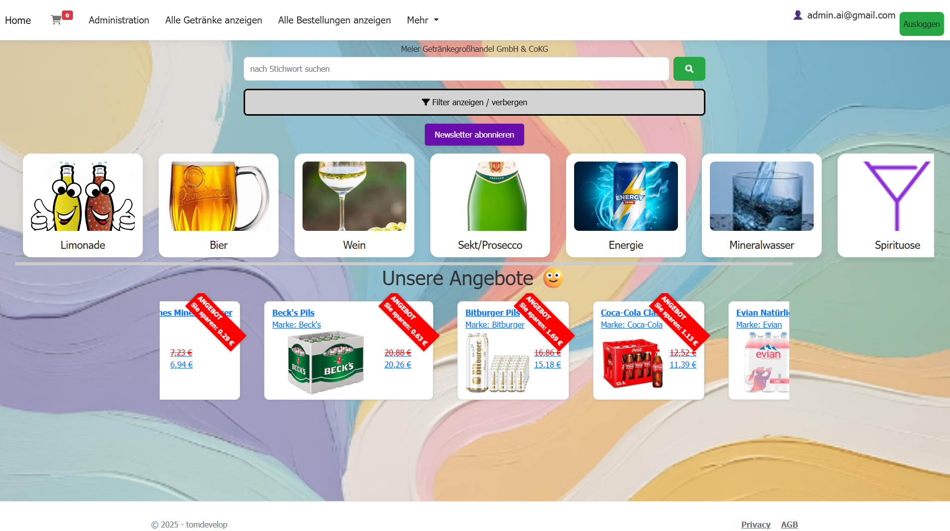 Getränke Anwendung Screenshot